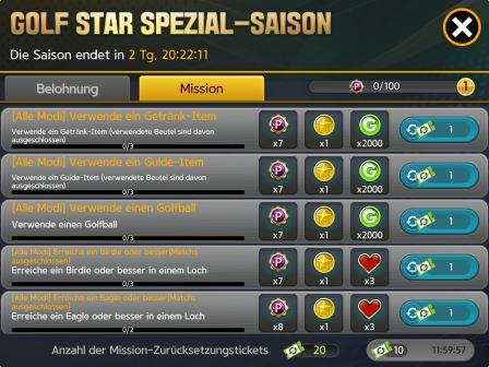 Golf Star Missionen Mission-Zurücksetzungstickets 12 Stunden